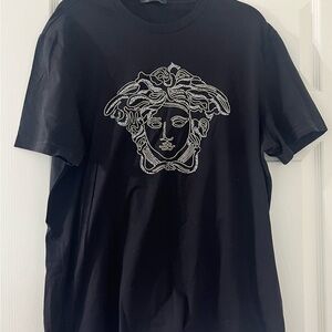 Versace Black Tee with Graphic Print of Medusa